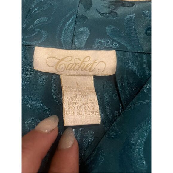 Cachet Vintage Shiny Emerald Nightgown and Robe Set Large No Belt - Picture 4 of 13